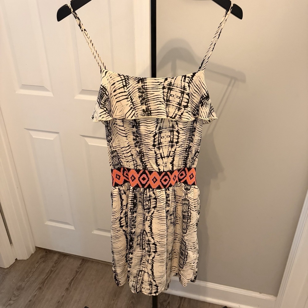 Freeway Abstract Print Romper with Neon Tribal Embroidered Waist Boho Festival